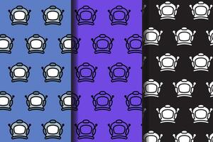 astronaut helmet colorful pattern on blue, purple, black background set. doodle astronaut outline symbol seamless pattern background. funny astronaut helmet seamless pattern for decor and merchandise vector