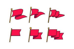 flag with pole colorful icon illustration collection. set of red flag and golden pole element designs. doodle red flag decorative element design. flags symbol for decor and merchandise vector