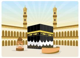 The sacred building of the Kaaba in the Grand Mosque in Mecca. vector