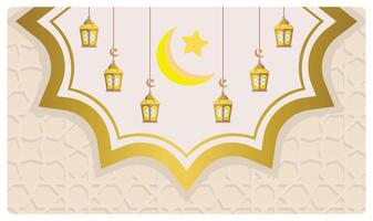 Elegant Islamic New Year greeting card with lanterns and a crescent moon. vector