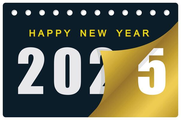 Elegant New Year 2025 calendar with gold design.