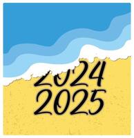 Beach wave transition symbolizes goodbye 2024, welcome 2025. vector