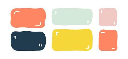 Doodle shapes and frames for social media. Color abstract isolated text box with punctuation signs. Speech bubble blobs for dialog. Kids drawing vector