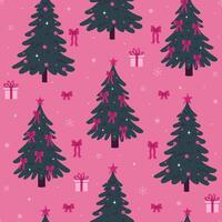 Seamless pattern with Christmas trees decorated with balls and bows. graphics. vector