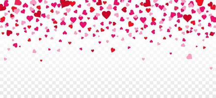Heart confetti background. Valentine background with hearts falling on transparent vector