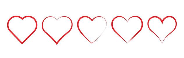 Collection of Red Heart Symbols on White Background. Outline Red Heart Icons. vector