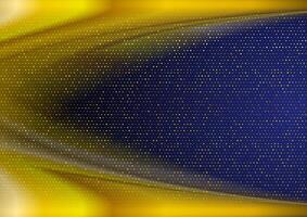 Dark blue background with golden smooth waves and particles vector