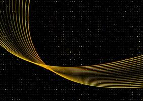Golden smooth wavy lines and squares dots abstract background vector