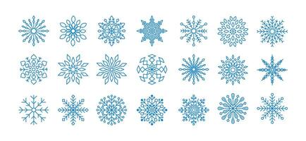 Blue snowflakes set for winter design element. Silhouette snowflakes isolated on white background. Freeze symbol icon collection. Snow Ice crystal shape graphic. vector