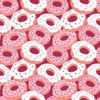 Seamless pattern featuring donuts topped with sprinkles on a brown background. Perfect repeated print for bakery packaging, cafe decor, food-themed designs, wrapping paper, and digital projects. vector
