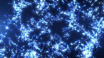 Abstract waves of particle shapes swirling with wave energy on a blue light background. animation Seamless loop 4k . video