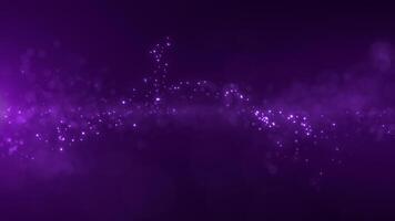 Abstract background of magic particles of purple shimmer glitter, dust and light particles glow and move with wave energy, beautiful nebula, fairy dust, seamless loop, 4K. video