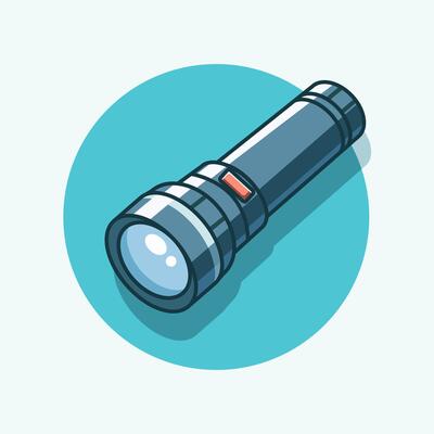 Handheld flashlight icon. flat illustration. Lighting hiking equipment. Electronic Icon Concept Isolated Premium . Flat Cartoon Style