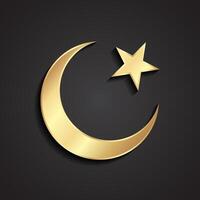 star and crescent moon 3d golden islam religious symbol vector