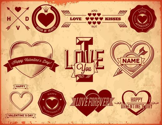 Set of vintage Valentines Day labels