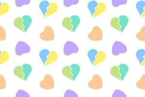 A seamless pattern featuring pastel broken and whole hearts on a white background. Perfect for romantic designs. vector