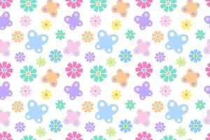 A seamless pattern with pastel butterflies and flowers on a white background. Ideal for decorative designs. vector