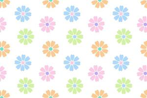 A seamless pastel pattern featuring daisy-like flowers in soft colors on a white background. Ideal for designs. vector