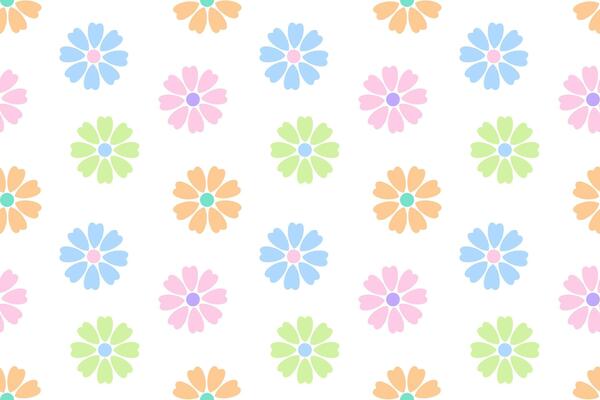 A seamless pastel pattern featuring daisy-like flowers in soft colors on a white background. Ideal for designs.