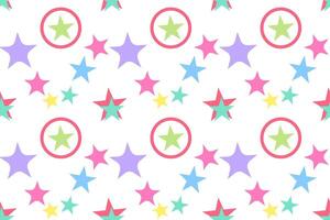 Vivid seamless pattern featuring multicolored stars, circles, and bright accents on a white background. Perfect for design. vector