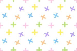 Seamless pattern featuring colorful plus symbols in pastel shades on a white background, ideal for creative designs. vector
