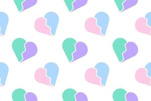 Seamless pattern of broken hearts in pastel colors on a white background, perfect for romantic or emotional themes. vector