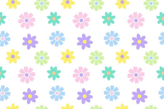 A seamless pattern of pastel flowers in two different styles, arranged on a white background, perfect for spring designs. vector
