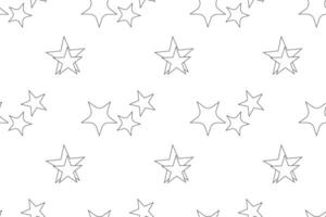 Black and white seamless pattern featuring various outlined stars for coloring. Ideal for childrens activities and creative projects. vector