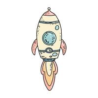 illustration of a toy. A spaceship, a rocket, an astronaut. Cartoon characters. vector