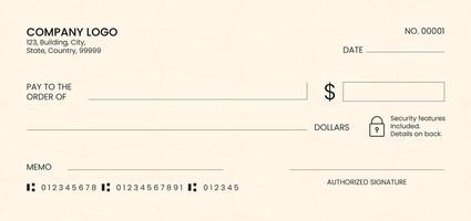 Blank bank cheque. Blank cheque with empty spaces to write. vector