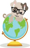 Cute puppy on the world globe vector
