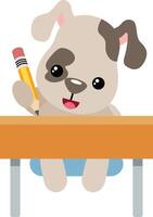 Cute puppy student sitting at a table vector