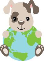 Cute puppy with a globe vector