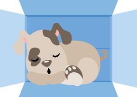 Cute puppy sleeping in cardboard box vector