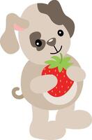 Friendly puppy holding a red strawberry vector
