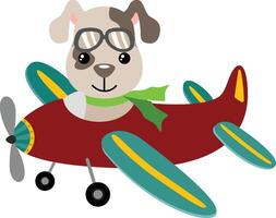 Funny aviator puppy with plane vector