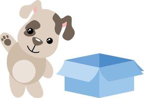 Happy puppy waving and open cardboard box vector