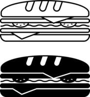 Sandwich Icons. Black and White Illustration. Sandwich of Two Pieces of Bread and Filling Between Them. Tasty Food. Fast Food Concept vector