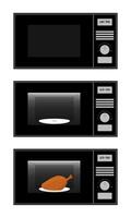 Three different types of microwaves with food inside vector
