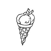 Waffle Cone with Three Scoops of Ice Cream Line Illustration vector