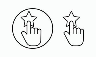 The hand icon when you press your finger on the asterisk. A set of icons when you press your finger on the star - rating, selection, review. Customer satisfaction and positive feedback. icon vector