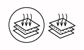 A breathable material icon with a down arrow. The three-arrow icon indicates a breathable material or leather. Contour icons. Breathable material. For web design and infographics. vector