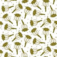The pattern of a poppy bud in a capsule is a color flat illustration. Dried poppy seed pod. Dried poppy flower. hand-drawn. The texture is seamless, a bud with ribs. A nice shape for a herbarium vector