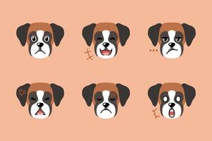 Set of cute character boxer dog faces showing different emotions vector