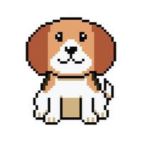 Pixel art cute beagle dog in retro style vector