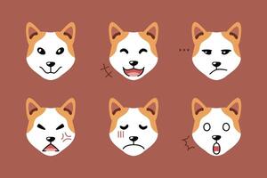 Set of cute character akita inu dog faces showing different emotions vector