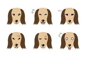 Set of cute character afghan hound dog faces showing different emotions vector