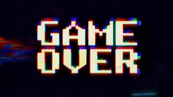Glitched Game Over text on a digital screen with colorful distortion. Gaming and digital art concept. Design for digital media. video