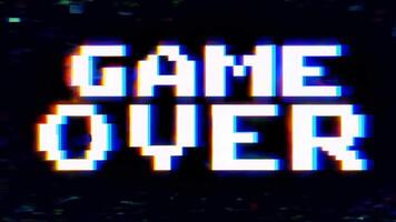 Glitched Game Over text on a digital screen with colorful distortion. Gaming and digital art concept. Design for digital media. video