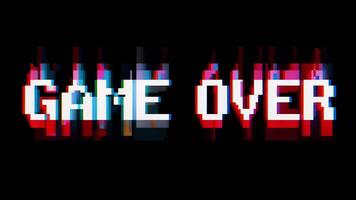 Glitched Game Over text on a digital screen with colorful distortion. Gaming and digital art concept. Design for digital media. video